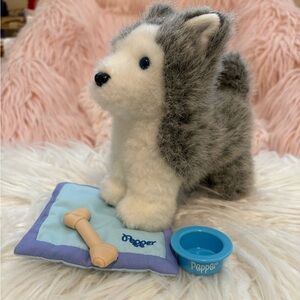 American Girl Husky Dog Plush with Accessories - Gray and White